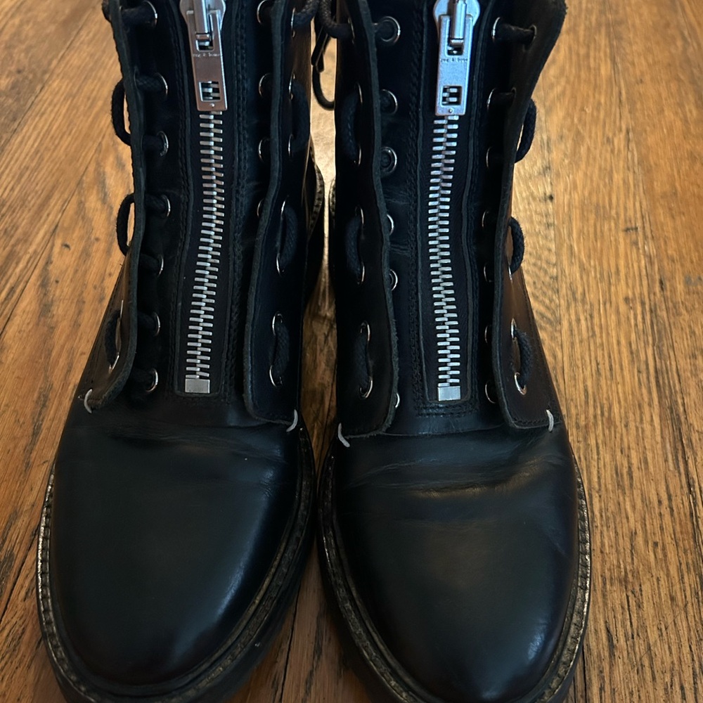 Black Leather Lace-Up Boots with Zipper Rag and Bones Size 36.5